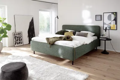 Produktbild von Meise Möbel Stauraumbett Primo 160x200 cm | Bettkasten & Lattenrost | Strukturstoff Dunkelgrün | Metallfuß schwarz