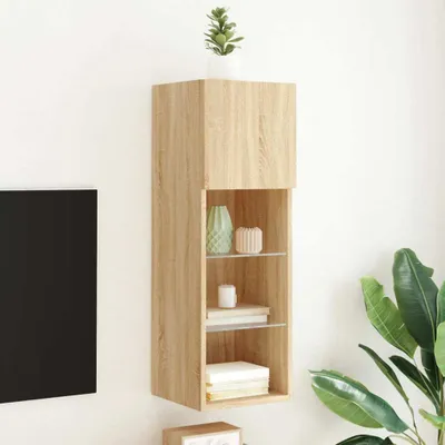 Imagen del producto de Maison Exclusive: Mueble de televisión con iluminación LED, acabado en roble Sonoma, 30,5 x 30 x 90 cm