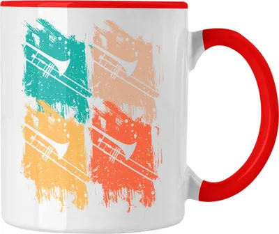 Produktbild von Trendation - Posaunist Tasse Geschenk Retro Grafik Posaune Kaffeebecher Geschenkidee Lustig (Rot)