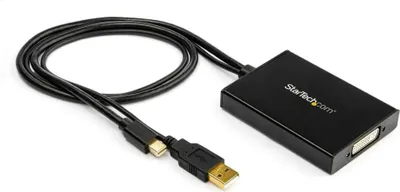 Produktbild von StarTech.com Mini DisplayPort zu Dual-Link DVI Adapter - Stromversorgung über USB - zwei Bildschirme - Schwarz - DVI Active Display Converter, 0,358 m, Mini DisplayPort + USB Type-A, DVI-I, Stecker, Buchse, Gerade