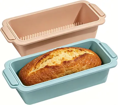 Produktbild von 2 Silikonbackformen für Brot und Kuchen, kleine Kastenform 28x16x6.5 cm mit Antihaftbeschichtung zum Brot-, Kuchen- und Toastbrotbacken, Blau und Pink