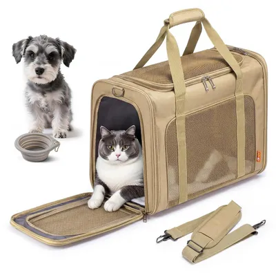 Zdjęcie produktu dla Torba transportowa dla psa i kota - 55 x 40 x 23 cm - Składana - Do 12 kg - Z miseczką podróżną
