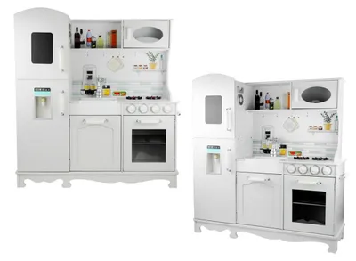 Obrázek produktu pro Lebula kuchyňka pro děti dřevěná + příslušenství velká sada hrnce kohoutek bílá