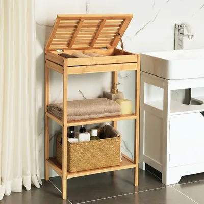 Produktbild von Decopatent Badregal aus Bambus / holz - Stehregal mit 3 Fächern für das Bad - Offenes Regal als Badezimmerschrank