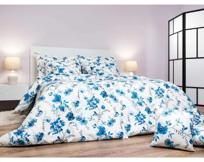 Produktbild von Baumwollbettwäsche „Blumen blau auf weiß“, 140 x 200 cm, 70 x 90 cm