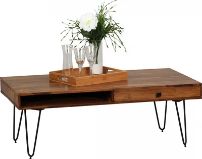 Produktbild von Wohnling Massivholz Sheesham Couchtisch 120 x 60 x 40 CM mit 2 Schubläden; WL1.513