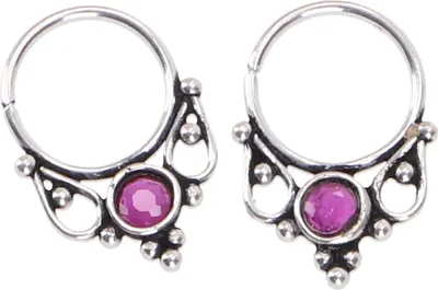 Produktbild von Creole, Septum Ring, Nasenring, Nasenpiercing, Mini Ohrring, Ohrpiercing Rubin - Modell 3, Violett, SterlingSilber, Silberohrringe