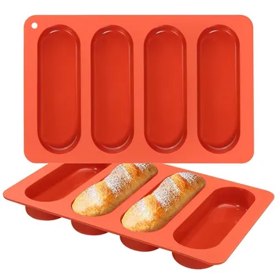 Productafbeelding van Siliconen bakvorm voor hotdogbroodjes, 2 stuks, afmetingen 27,2 x 17,5 x 2,5 cm
