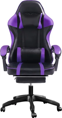 Image de AIORBER Chaise de jeu, pivotant à 360°, lombaire réglable, souple et confortable, ergonomique,Chaise de bureau, Pour chambre, bureau, 65x65x123cm, Violet