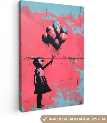 Produktbild von Wanddeko 40x60 cm - Banksy - Mädchen - Luftballon - Rosa - Blau - Straßenkunst, Wandbilder, Wanddeko Wohnzimmer