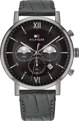 Produktbild von Tommy Hilfiger Evan Armbanduhr silber schwarz Lederarmband