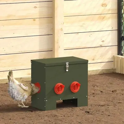 Produktbild von Hühnerfutterautomat - Futterspender 40,5 x 25 x 38 cm - Edelstahl - Witterungsbeständig - Für Hühnerstall, Garten und Außenbereich