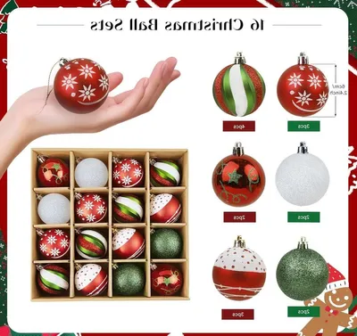 Weihnachtskugeln in Rot, Grün und Weiß - 6 stilvolle Designs von 6 cm - 16 bunte Dekorationen für drinnen und draußen