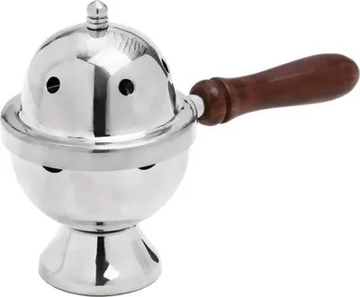 Produktbild von Räucherpfännchen mit Holzgriff Innenschale Räucherpfanne Silbern Deko 2839