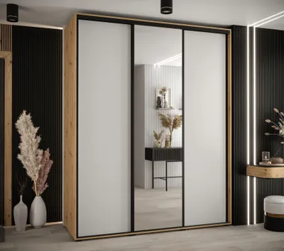 Produktbild von Kleiderschrank YVONA 3 – 190/60 cm, Eiche handwerklich / weiß / schwarz