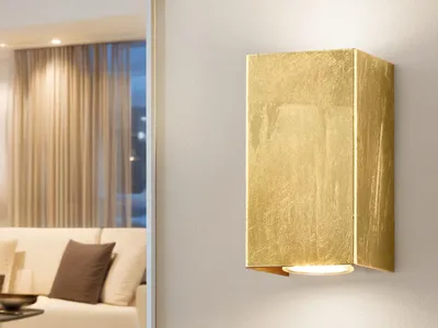 Produktbild von Up & Down LED Wandlampe rechteckig in gold foliert 15x8x8cm, modernes Flurlicht