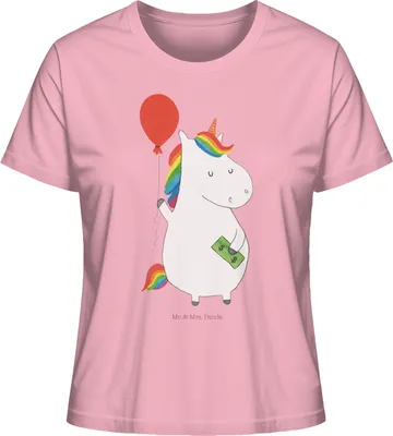 Produktbild von Mr. & Mrs. Panda Baumwoll T-Shirt Damen Einhorn Luftballon Größe M - Baumwolle Pink - Geschenk, Shirt, Basic, Geld, Oberteil, Einhörner, Unicorn
