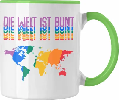 Produktbild von Trendation - LGBT Tasse Geschenk für Schwule Lesben Transgender Regenbogen Lustige Grafik Regenbogen Die Welt Ist Bunt (Grün)