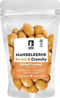 Produktbild von Salted Caramel Mandeln, Mandelkerne umhüllt von gesalzenem Karamell-Konfekt, 150g
