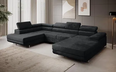 Produktbild von Ecksofa MARGO U- Form, moderne Couch mit Schlaffunktion, verstellbare Kopfstützen, zwei Bettkästen, große Polstercouch – Monolith 97