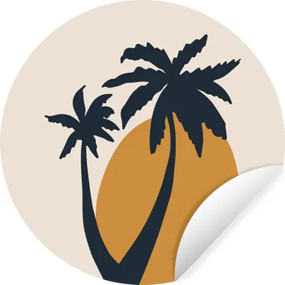Produktbild von MuchoWow® Runde Wandtattoo - Wandsticker Tapete Aufkleber Palme - Pastell - Sonne - Orange Ø 30 cm Selbstklebend und Repositionierbar - Wandaufkleber - Kreis - Wandbild - Fototapete - Selbstklebend - Dekoration - Wandschmuck - Schlafzimmer