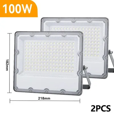Produktbild von LED-Flutlichtstrahler - Außenbeleuchtung - 2er-Set - 100 W pro Lampe - 6000 K Kaltweiß - IP66 - Grau