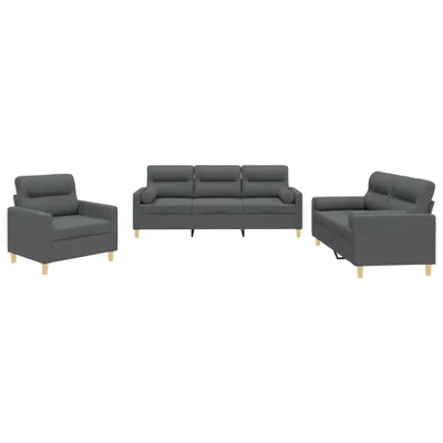 Immagine prodotto di vidaXL Set divano 3 pezzi con cuscini in tessuto grigio scuro