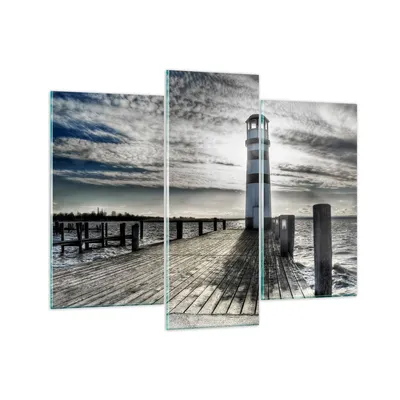 Produktbild von Bilder auf glas - See Leuchtturm Holzbrücke Wasser - 130x100cm - Glasbilder - Wandbilder - Kunstdruck - Wanddekoration aus Glas - Glas Bilder - Wandbild auf Glas - GCB130x100-0330