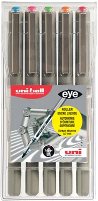 Produktbild von uni-ball Tintenroller eye fine UB 157 5er Etui rosa orange türkis purple grasgrün