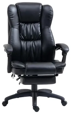 Productafbeelding van Verstelbare draaistoel met voetensteun, hoofdsteun en massagefunctie, kunstleer, 68,5 x 68,5 x 113-121 cm, zwart