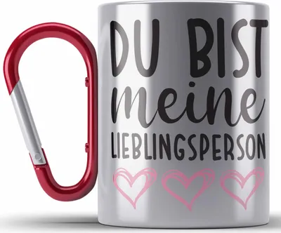 Produktbild von Trendation - Lieblingsmensch Lieblingsperson Edelstahl Tasse Karabiner Geschenk Beste Freundin Freund Edelstahl Tasse Karabiner mit Spruch (Rot)