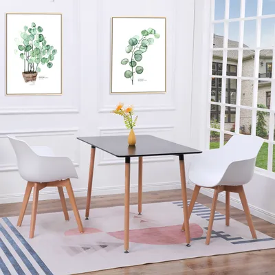 Obrázek produktu pro HJ WeDoo jídelna 2 židle (bílé) s jídelním stolem (černý) 110x70x74cm, skandinávský design