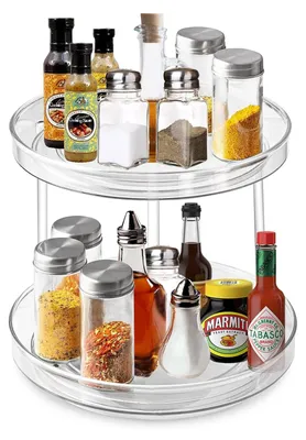 Produktbild von Gewürzregal 360° Drehbar 2-Etagen, Drehteller Organizer 2 Etagen-Diameter 27CM, Doppelstöckiger Drehteller, Make Up Organizer,für Küche, Schminktisch