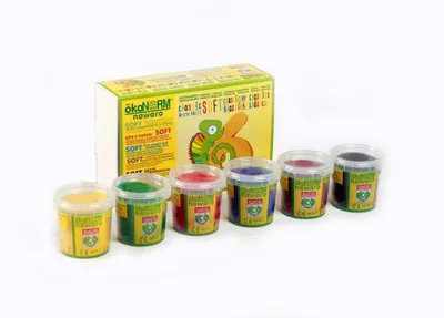 Image de Pâte à modeler molle - Classic jaune, vert, rouge, bleu, marron, noir 6x150g