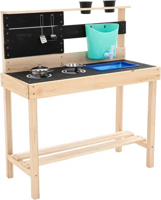 Image de Cuisine de jeu en bois , avec des casseroles en acier inoxydable, dimensions 75x33,5x85,5 cm, pour les enfants à partir de 3 ans