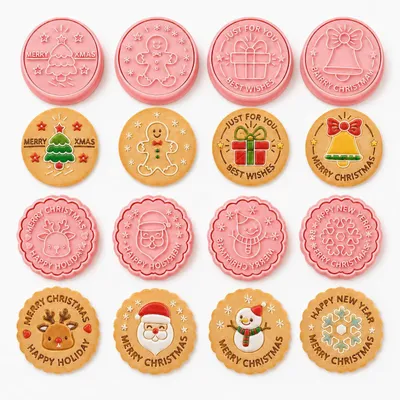 Produktbild von 3D-Plastik-Ausstecher für Kekse, Weihnachtsmann, Weihnachtsbaum – Set mit 8 Stück – Weihnachts-Keksformen-Set