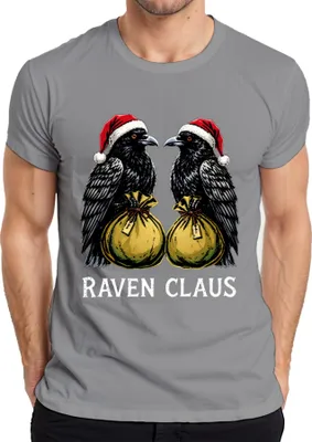 Zdjęcie produktu dla Raven Claus Raven Christmas Santa Hat Gifts Gotycka koszulka męska, szary, XXL