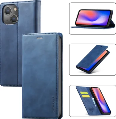 Image de étui en cuir pour iPhone 13 Mini avec fonction stand et porte-cartes, étui design pour iPhone 13 Mini Bleu
