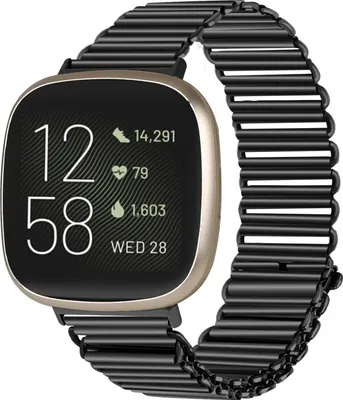 Produktbild von Strap-it Edelstahl-Smartwatch-Armband - Stahl-Laufband passend für Fitbit Versa 3 / Versa 4 / Sense / Sense 2 - schwarz