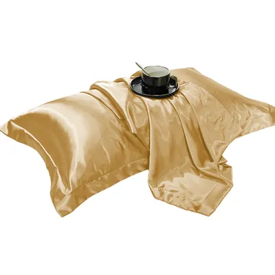 Produktbild von 2 Stück Satin Kissenbezug, Kopfkissenbezug mit Umschlag 48x74cm, für Haare und Haut Pflege, Gelb