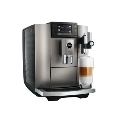 Produktbild von JURA E8 Midnight Silver (ED) Kaffeevollautomat (OneTouch, P.A.G.2, Tasten-Farbdisplay, 280 g Bohnenbehälter, 1,9 l Wassertank, Milchsystem, J.O.E. App)