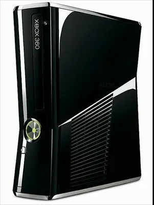A black Microsoft Xbox 360 S console is shown from a three-quarter angle against a white background.