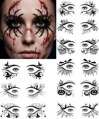 Imagen del producto de Tatuajes temporales de Halloween, con diseños de telarañas para los ojos, 10 hojas, ideales para Halloween