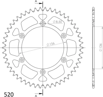 Produktbild von Supersprox Alu-Kettenrad 520 - 48Z (gold) RAL-1512:48-GLD|ID 136,0 LK 156,0 6-Loch