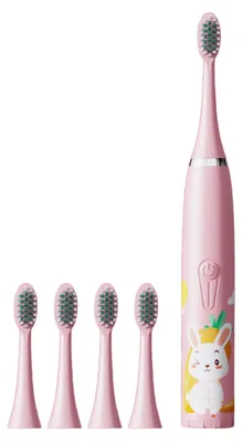 Produktbild von Elektrische Zahnbürste für Kinder, IP7, wasserdicht, batteriebetrieben, süßes Häschen, Rosa
