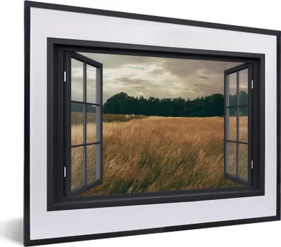 Produktbild von MuchoWow® MuchoWow® Gerahmtes Poster Ansicht - Feld - Baum 40x30 cm - Poster mit zchwarzem Bilderrahmen - Bilderrahmen - Poster im Rahmen