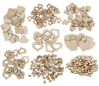 Produktbild von 400 Stück Holzherzscheiben Verzierungen Ornamente Holzspäne für Hochzeitsdekoration DIY Handwerk