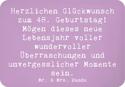 Produktbild von Mr. & Mrs. Panda magnet Spruch 48. Geburtstag - Lavendeltraum - Geschenk, Kühlschrankmagnet, Glückwunsch, unvergessliche Momente, Happy Birthday, besonderer Anlass