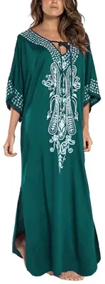 Produktbild von Solidchoice – Kimono-Maxikleid im Bohemian-Stil mit V-Ausschnitt, marinegrün, für Damen
