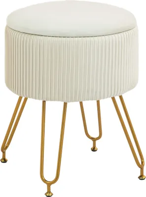 Produktbild von HOMCOM Sitzbank mit Stauraum, 2-in-1 Polsterbank mit Deckel, Bettbank mit Samtoptik, für Flur Schlafzimmer Wohnzimmer, Stahlrahmen, Ø40 x 48 cm Cremeweiß